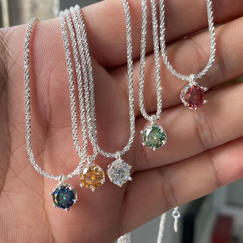 Luxury S925 Sterling Silver Moissanite Crown Pendant Necklace For Women Round Brilliant Cut D Color Moissanite Anniversary Jewelry Gift