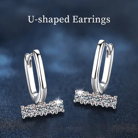 925 Sterlingsilber Moissanit U-Form Ohrstecker Für Damen Minimalistisch Koreanischer Stil Weißgold Strass Schmuck Geschenk