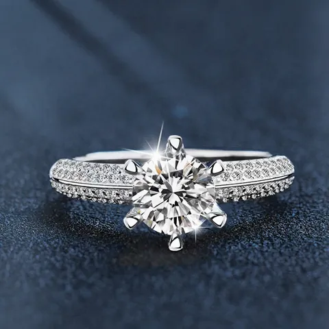 925 Sterling Silver Moissanite Ring For Women Exquisite Six Claw Round Cut Moissanite Solitaire Ring With GRA Certificate Wedding Party Jewelry