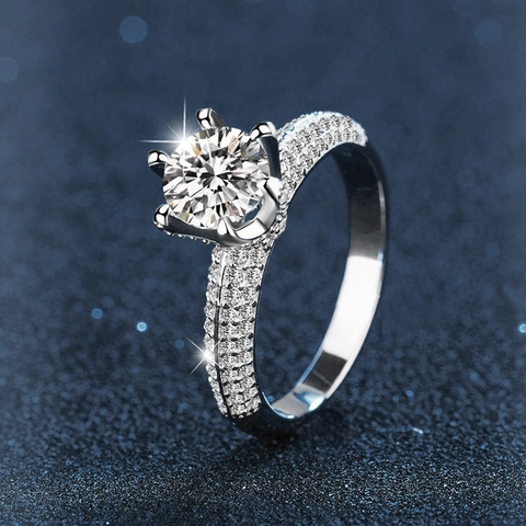 925 Sterling Silver Moissanite Ring For Women Exquisite Six Claw Round Cut Moissanite Solitaire Ring With GRA Certificate Wedding Party Jewelry
