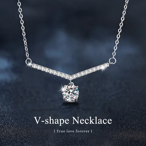 Collana con Ciondolo a V in Argento Sterling 925 Moissanite per Donna Elegante Catena Minimalista Gioielli Donna
