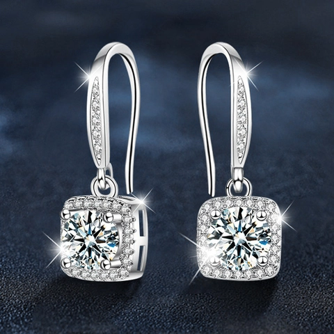 Boucles d'Oreilles Clous Halo Carrées en Argent Sterling 925 Moissanite Coupe Brillante Bijoux Élégants pour Femmes avec Certificat GRA