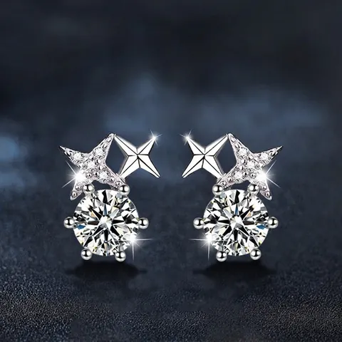 Pendientes de Botón de Estrella de Ocho Puntas de Plata de Ley 925 para Mujer Brillante Moissanita Pendientes Geométricos Pequeños de Lujo Ligero