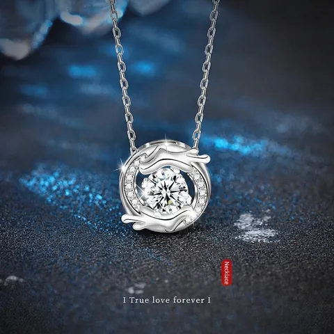 Collana con Ciondolo Zodiaco dell'Anno del Dragone Cinese in Argento Sterling 925 e Moissanite Gioielli Tondi Brillanti da Donna