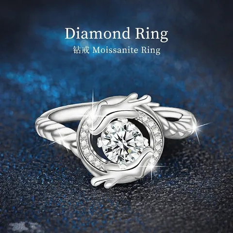 Originele 0.5ct Moissaniet 925 Sterling Zilveren Draken Ring Voor Heren Chinese Stijl Verstelbaar Met GRA Certificaat