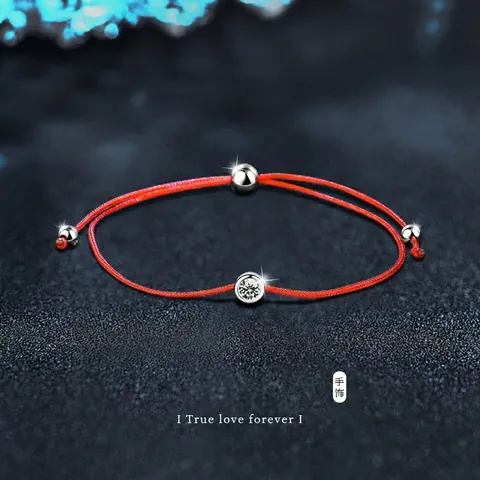 925 Sterling Silver Moissanite Red Rope Bracelet For Women Adjustable Simple New Chinese Style Jewelry Gift