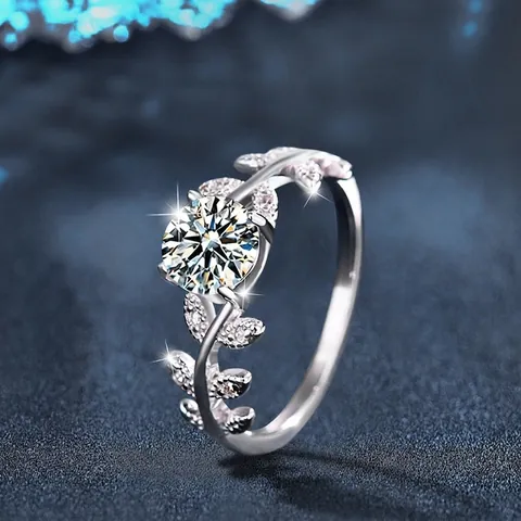 S925 Sterling Zilver Moissaniet Ring Laurierblad Ontwerp Elegante Sprankelende Trouwring Mode Sieraden Voor Vrouwen
