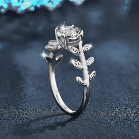 S925 Sterling Zilver Moissaniet Ring Laurierblad Ontwerp Elegante Sprankelende Trouwring Mode Sieraden Voor Vrouwen
