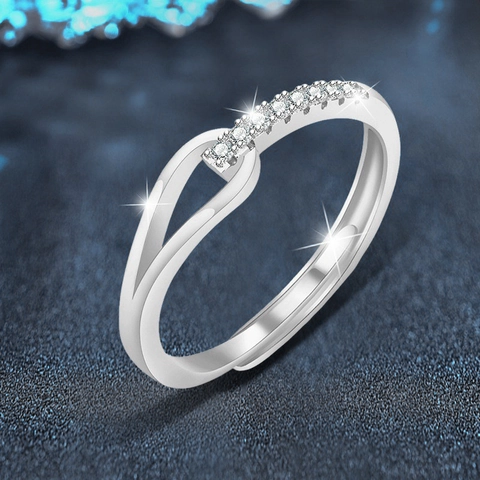 925 Sterling Silver Moissanite Ring For Women Hollow Design Row Diamond Adjustable Open Finger Ring Elegant Jewelry Gift