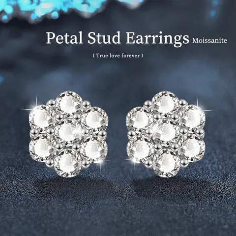 Eleganti Orecchini a Bottone Moissanite Floreali in Argento Sterling 925 Fiocco di Neve Petalo Gioielli Moissanite da Donna