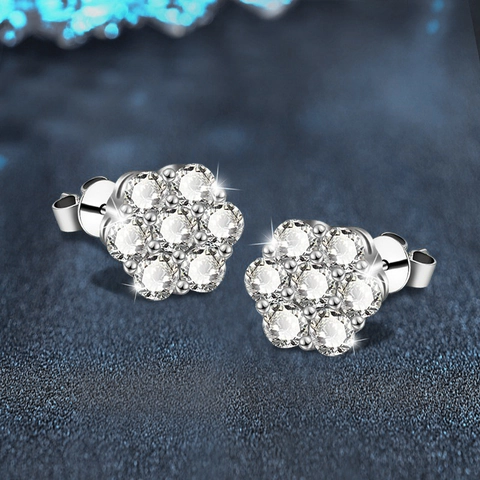 Eleganti Orecchini a Bottone Moissanite Floreali in Argento Sterling 925 Fiocco di Neve Petalo Gioielli Moissanite da Donna