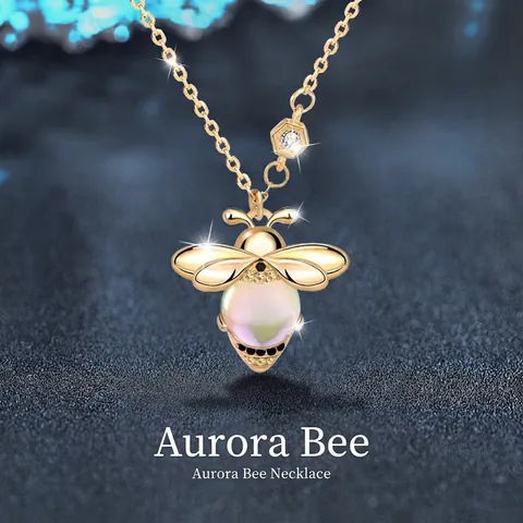Collar de Pendiente de Abeja de Piedra de Luna de Plata de Ley 925 para Mujer Elegante Joyería Animal Incrustada de Circonia Oro