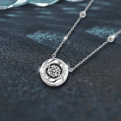 Moissanit Möbius Anhänger Halskette 925 Sterlingsilber Tanzender Stein Kette Für Damen Elegant Sophisticat Schmuck