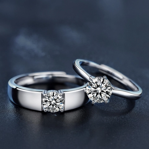 925 Sterling Silver Moissanite Adjustable Ring Six Prong Couple Ring For Engagement Wedding Simple High End Jewelry