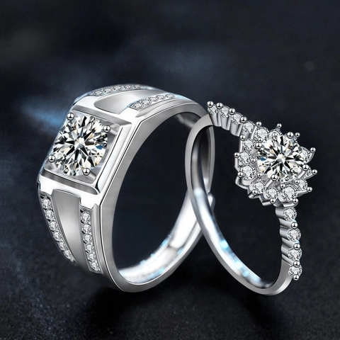 S925 Sterling Zilver Moissaniet Koppels Ringen Voor Dames Heren Verstelbare Open Ring Luxe Sieraden Bruiloft Valentijnsdag Cadeau