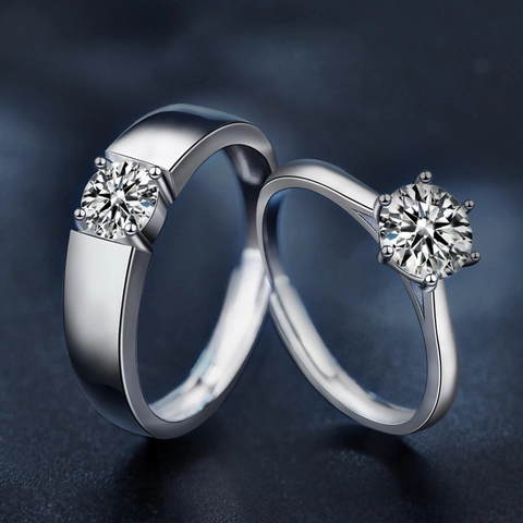 925 Sterling Silver Moissanite Adjustable Ring Six Prong Couple Ring For Engagement Wedding Simple High End Jewelry