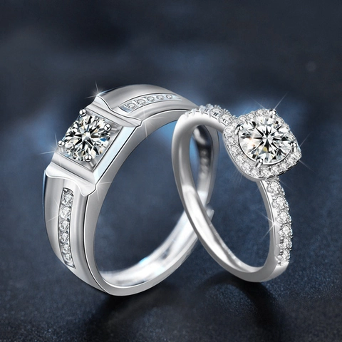 S925 Sterling Silver Moissanite Couple Rings Square Halo Engagement Rings For Women Men Wedding Jewelry Valentine Gift