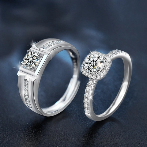 S925 Sterling Silver Moissanite Couple Rings Square Halo Engagement Rings For Women Men Wedding Jewelry Valentine Gift