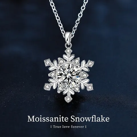 Collana con Ciondolo a Fiocco di Neve in Argento Sterling S925 per Donna Moissanite Colore D 1ct 2ct Gioielli Regalo
