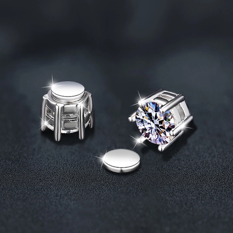 925 Sterling Silver Moissanite Stud Earrings Classic Six-Prong Round Cut Minimalist Sparkly D Color Moissanite Jewelry For Women