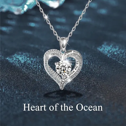 Collana con Ciondolo a Cuore in Argento Sterling S925 Con Moissanite Scritta I Love You To The Moon And Back Gioielli Regalo per Donna