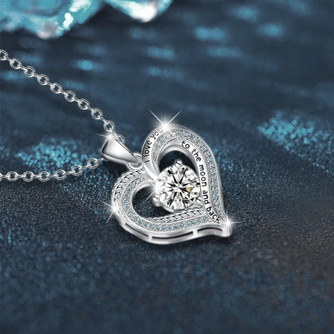 Collana con Ciondolo a Cuore in Argento Sterling S925 Con Moissanite Scritta I Love You To The Moon And Back Gioielli Regalo per Donna