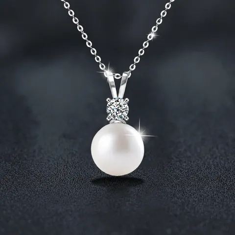 Plata de Ley 925 Moissanita Perla Artificial Collar Colgante Elegante Forma V Joyería Geométrica Para Mujeres Regalo