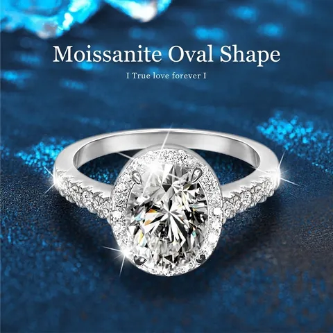 925 Sterling Silver Oval Cut Moissanite Halo Engagement Ring For Women Sparkling Sparkling Pave Band Wedding Jewelry Anniversary Gift