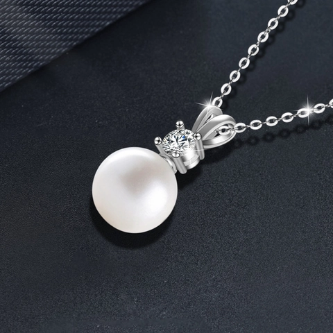 Plata de Ley 925 Moissanita Perla Artificial Collar Colgante Elegante Forma V Joyería Geométrica Para Mujeres Regalo