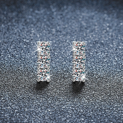 S925 Sterling Silver Moissanite Screw Back Stud Earrings Geometric Triple Stone Row Bar Earrings For Women Commuter Jewelry
