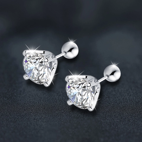 Pendientes de Botón de Plata de Ley 925 Moissanita para Mujer Color D VVS1 Engaste Cuatro Puntas Cierre de Rosca Joyería Fina Con Certificado GRA