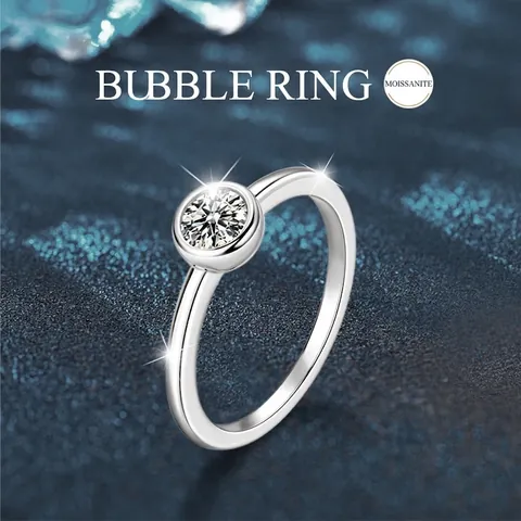 S925 Sterling Silver Moissanite Ring Minimalist Geometric Round Bezel Setting Bubble Finger Ring For Women Fashion Jewelry