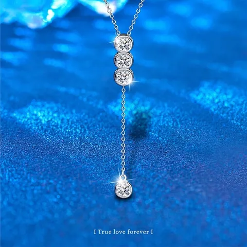 925 Sterling Silver Moissanite Tassel Necklace For Women Elegant Y-Shaped Chain Minimalist Geometric Pendant Jewelry
