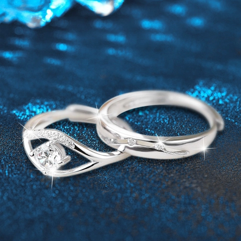 925 Sterling Silver Moissanite Couple Rings Set D Color VVS1 Round Cut Adjustable Open Ring For Men Women Romantic Jewelry Gift