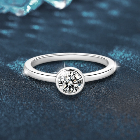 S925 Sterling Silver Moissanite Ring Minimalist Geometric Round Bezel Setting Bubble Finger Ring For Women Fashion Jewelry