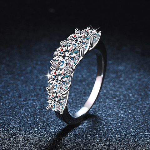 S925 Sterling Silver Moissanite Ring D Color VVS1 Five Stone Anniversary Band Elegant Fashion Jewelry For Women Wedding Gift