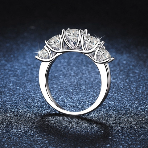 S925 Sterling Silver Moissanite Ring D Color VVS1 Five Stone Anniversary Band Elegant Fashion Jewelry For Women Wedding Gift