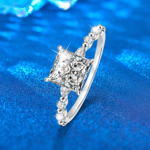 925 Sterling Silver Moissanite Ring Square Princess Cut Four-Prong Engagement Wedding Ring For Women Fashion Jewelry