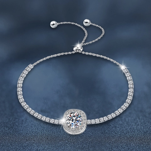 Bracciale in Argento Sterling 925 Moissanite Lusso Regolabile Halo Quadrato Bolo Bracciale Con Certificato GRA da Donna
