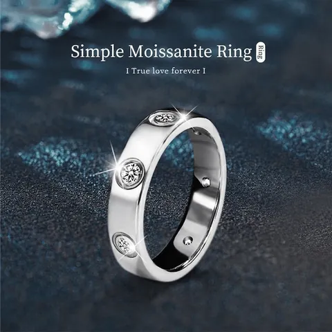 Elegant 925 Sterling Silver Moissanite Ring For Women Minimalist Polished Classic Design Wedding Band Finger Ring Jewelry Gift