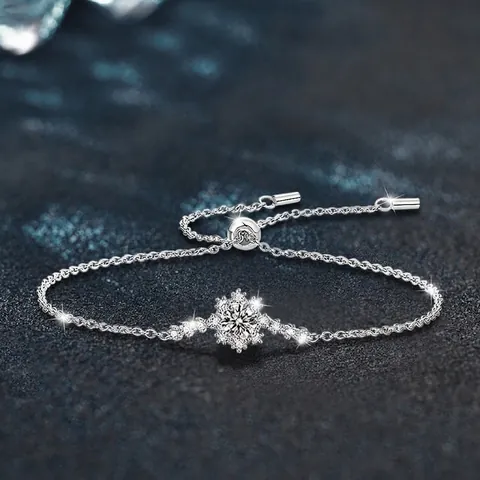 S925 Sterling Silver Snowflake Bracelet For Women D Color VVS1 Moissanite Adjustable Bolo Chain Fine Jewelry Christmas Gift
