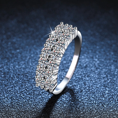 S925 Sterling Zilver Moissaniet Pave Band Ring Voor Vrouwen Ronde Briljant Geslepen Sprankelende Bruiloft Verloving Sieraden
