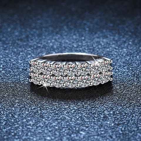 S925 Sterling Zilver Moissaniet Pave Band Ring Voor Vrouwen Ronde Briljant Geslepen Sprankelende Bruiloft Verloving Sieraden