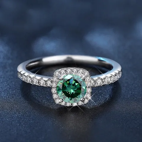 Luxuriöses 925 Sterlingsilber Grüner Moissanit Halo Schmuckset Quadratischer Anhänger Halskette Ohrstecker Offener Ring Für Damen Hochzeit Schmuck Geschenk
