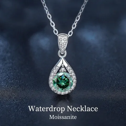 S925 Sterling Silver Moissanite Jewelry Set Green Water Drop Necklace Earrings Adjustable Ring Set With GRA Certificate
