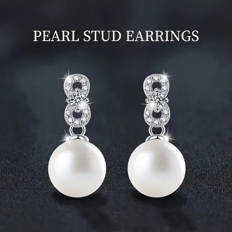 Orecchini a Bottone in Argento Sterling S925 Moissanite Perla Artificiale Elegante Simbolo Infinito Intarsiato Gioielli