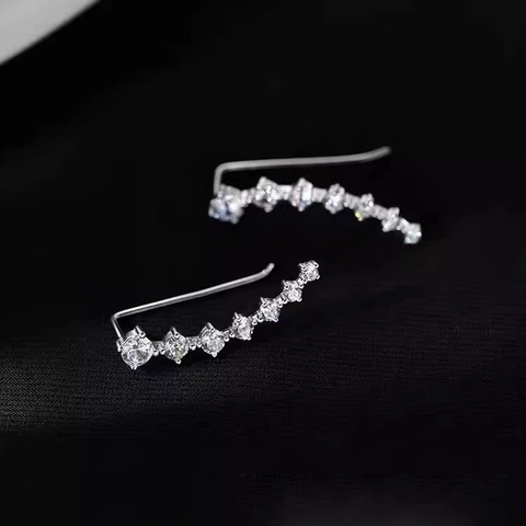 925 Sterling Silver Moissanite Row Drill Ear Climber Earrings Gradient Stones Fashion Crawler Earrings For Women Jewelry Gift