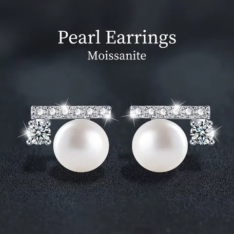 925 Sterlingsilber Süßwasserperle Moissanit Ohrstecker Elegante Geometrische Runde Brotperle Schmuck Für Damen Täglich Hochzeit Geschenk