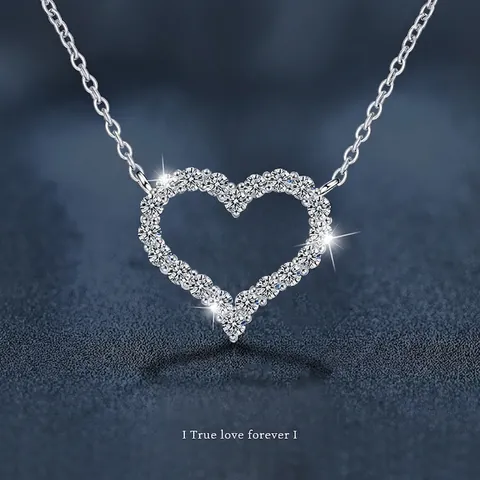 925 Sterling Silver Heart Pendant Necklace For Women Sparkling Moissanite Fine Jewelry For Daily Dating Anniversary Gift