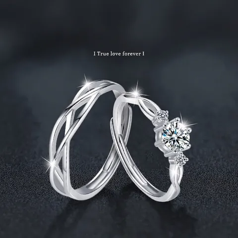 925 Sterling Silver Moissanite Couple Rings For Men Women Adjustable Intertwined Opening Ring Wedding Engagement Jewelry Accessory